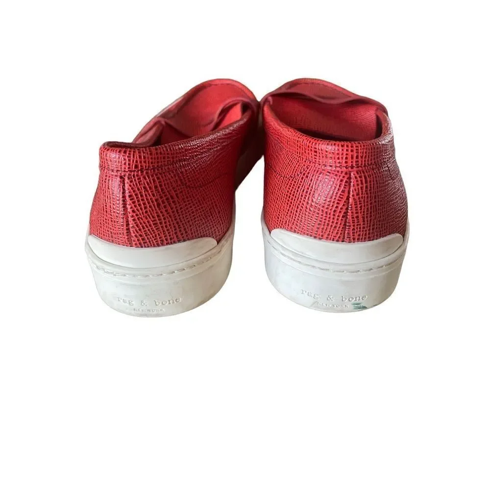 Rag & Bone Womens Red Leather Slip On Casual Wedge Penny Loafer Shoes 8